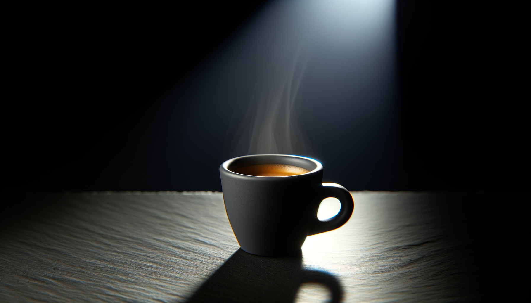 Single espresso cup in dark studio lighting with steam